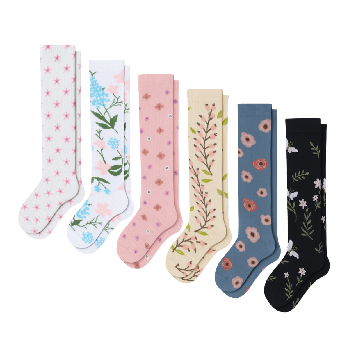 Stödstrumpor Blommig 6-Pack